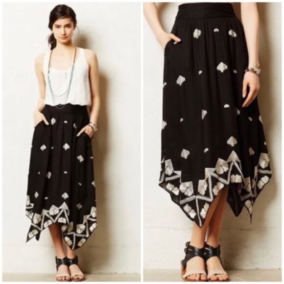 Floreat black geometric insignia embroidered asymmetrical skirt size 0 - Picture 1 of 6